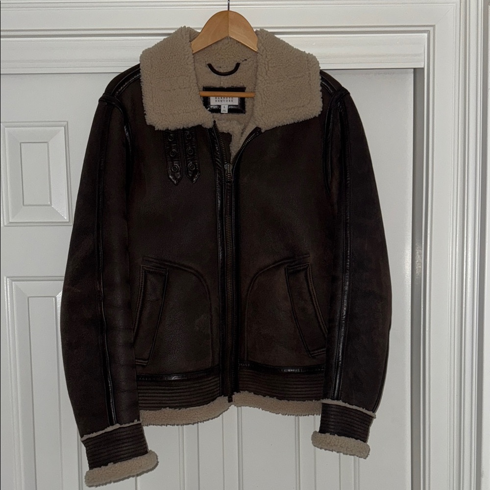 Barneys New York Chocolate Shearling Bomber Jacket